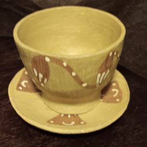 Australian Aboriginal Earthenware Cup & Saucer Handmade Natural Clay Primitive